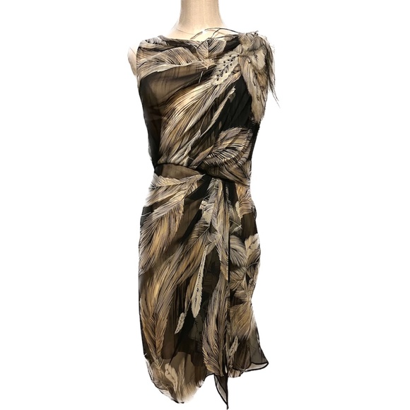 New! Diane Von Furstenberg brown and ivory feather silk dress, size 6 - Picture 1 of 10